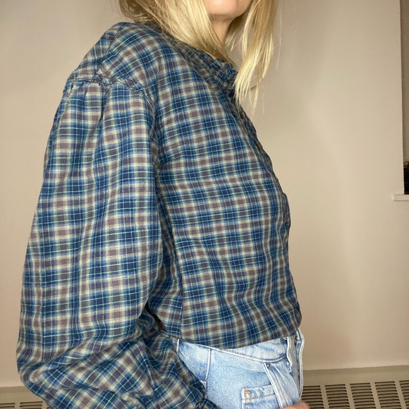Madewell Plaid Ruffle Neck Popover Top - Picture 4 of 5